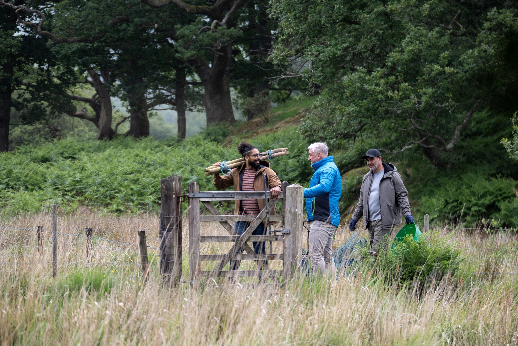 Volunteers working together outdoors
