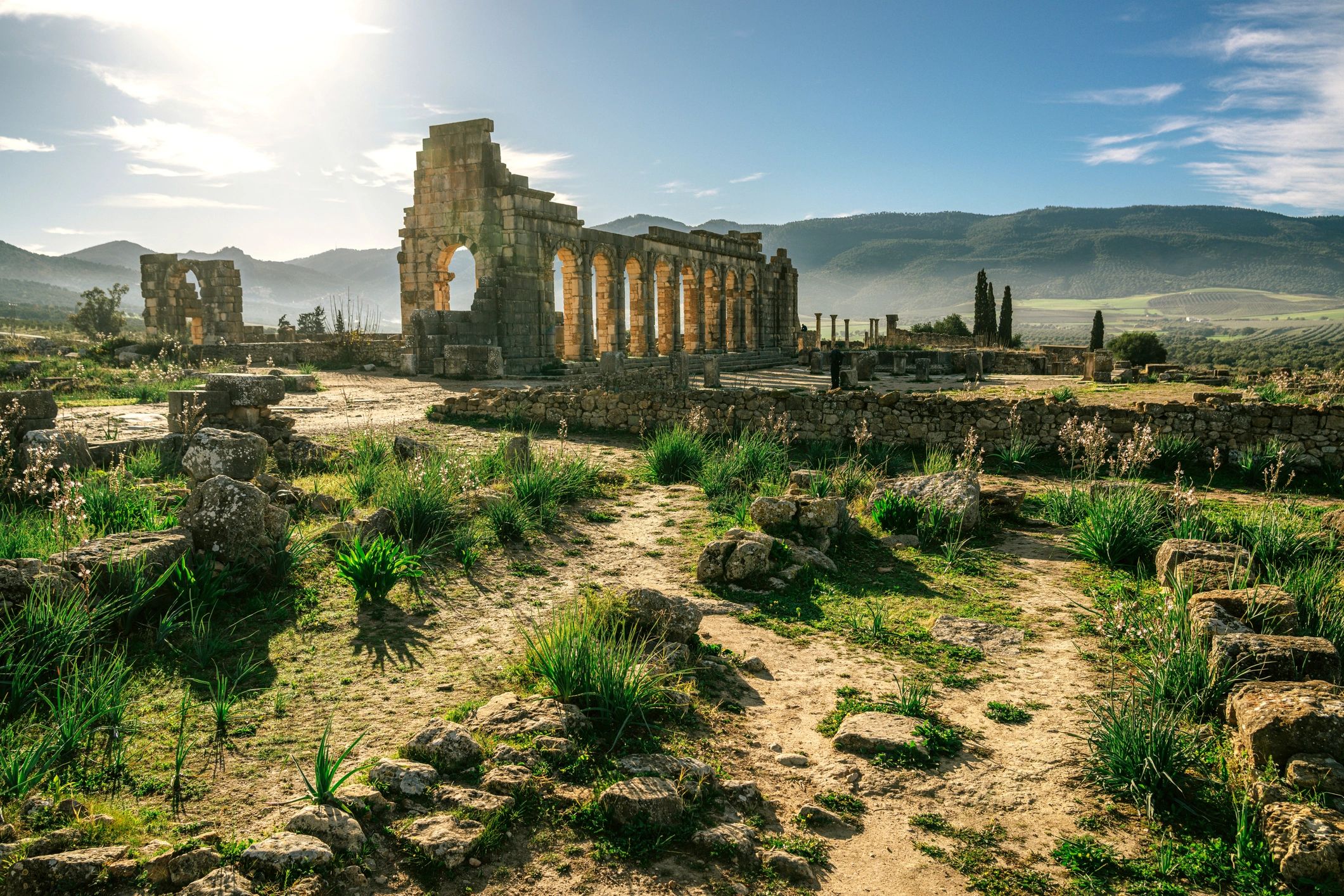 Historic stone columns at an archaeological site