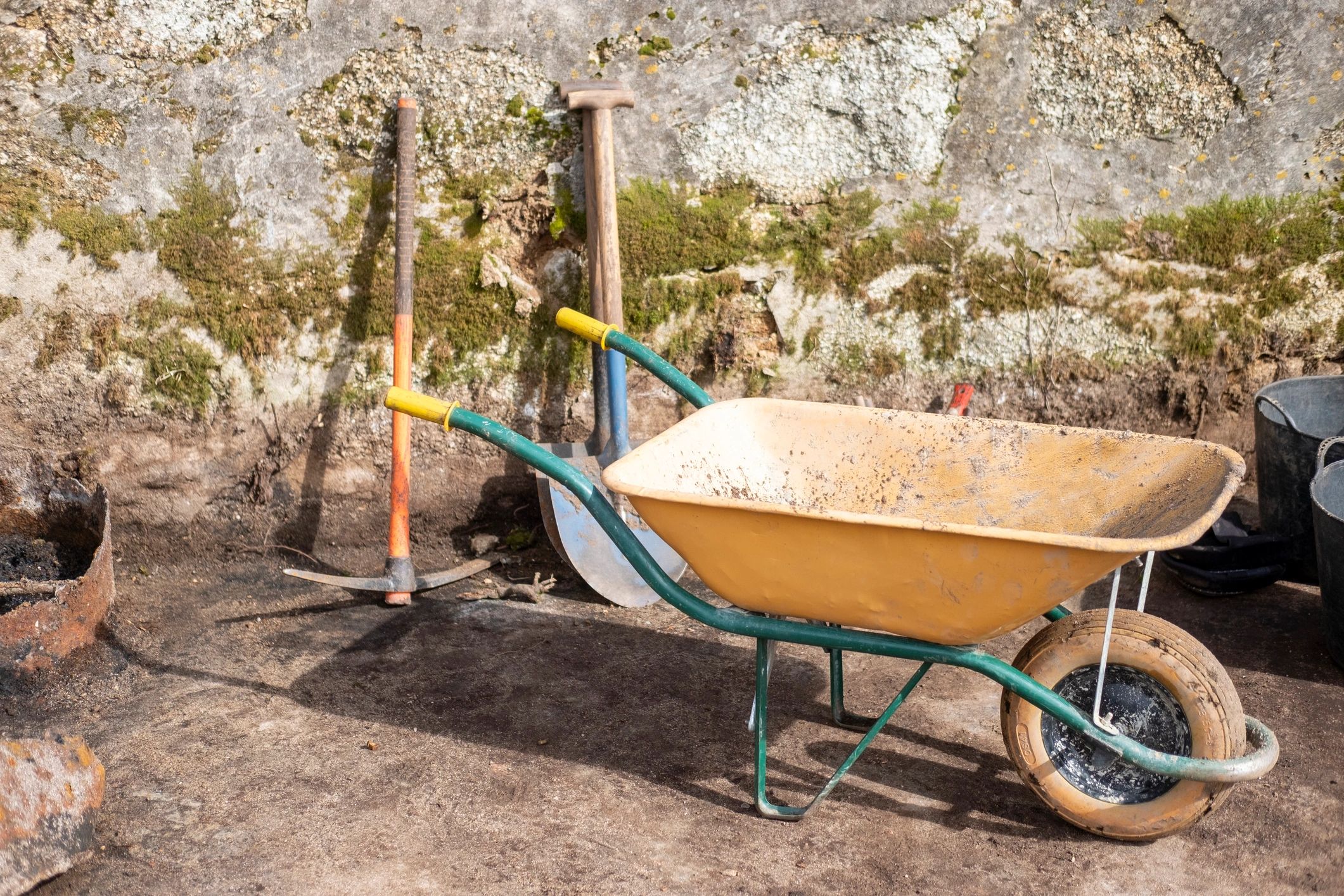 Archaeological field tools at a historic site